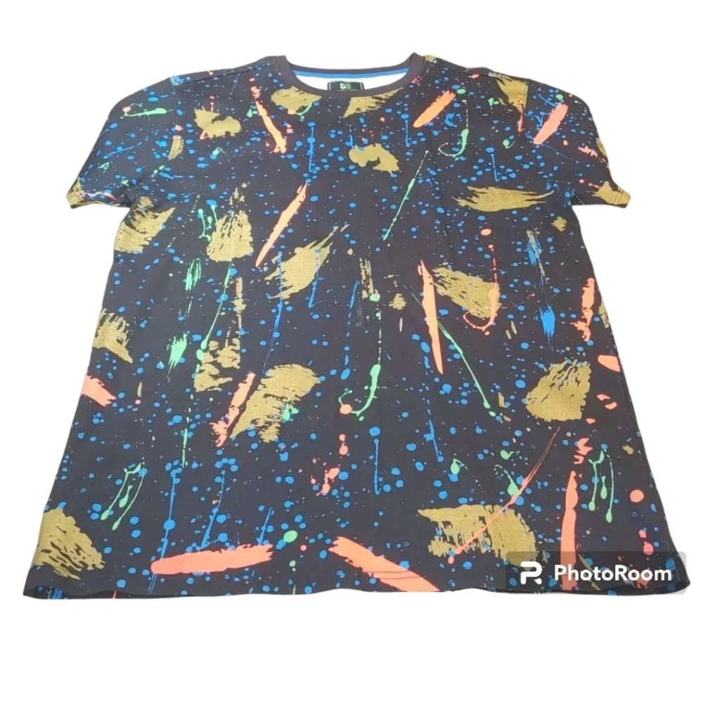 Sacred Crown Paint Splatter Tee Men 3X Black Skater Rave Graphic T-shirt NWOT